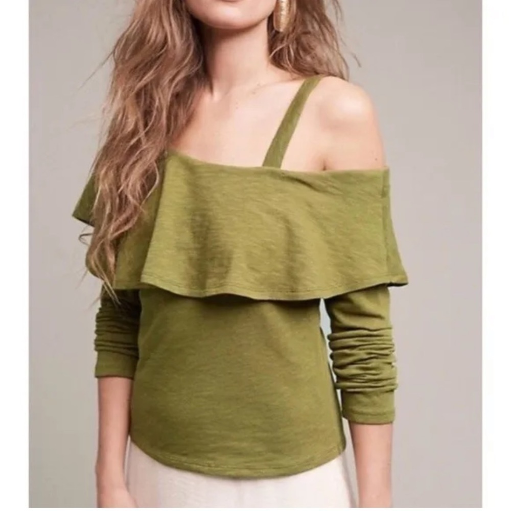 anthropolgie Postmark Olive Green One-shoulder Top size Sm